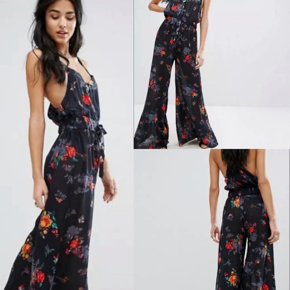 Free People Pants - FREE PEOPLE Black Moonlight Garden Floral Jumpsuit